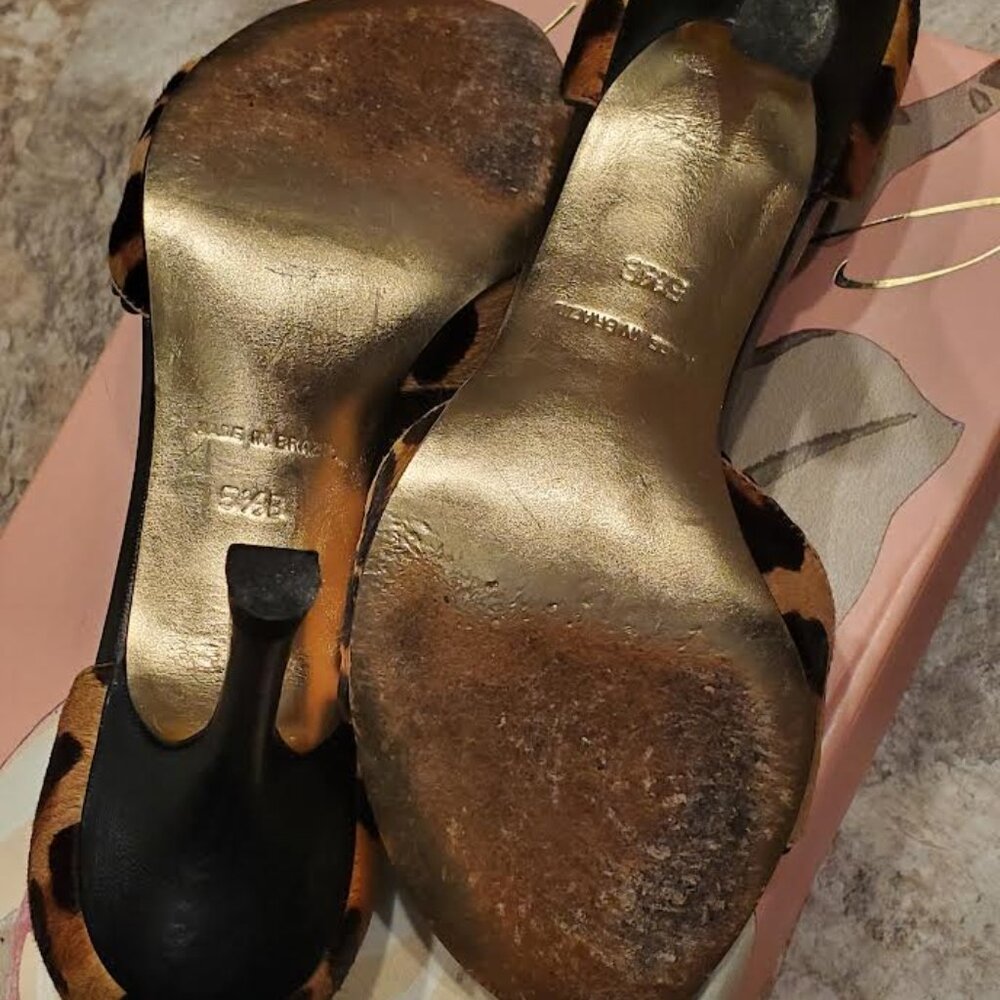 Sexy Magnolia Leopard Open Toe Pumps with Flower Detail Size 5.5 - Picture 9 of 9
